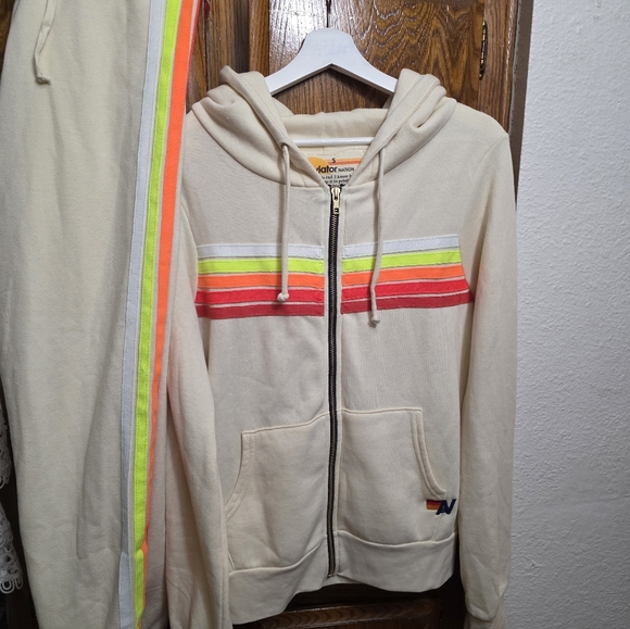 SET-AVIATOR NATION 5 Stripe Relaxed Zip Hoodie and Sweatpant Size Small - Picture 3 of 11